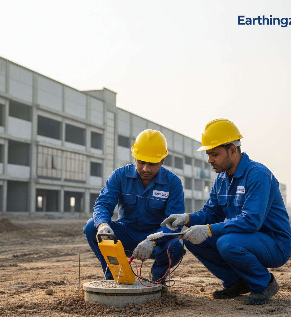 Earth resistance testing at an industrial site in Delhi NCR