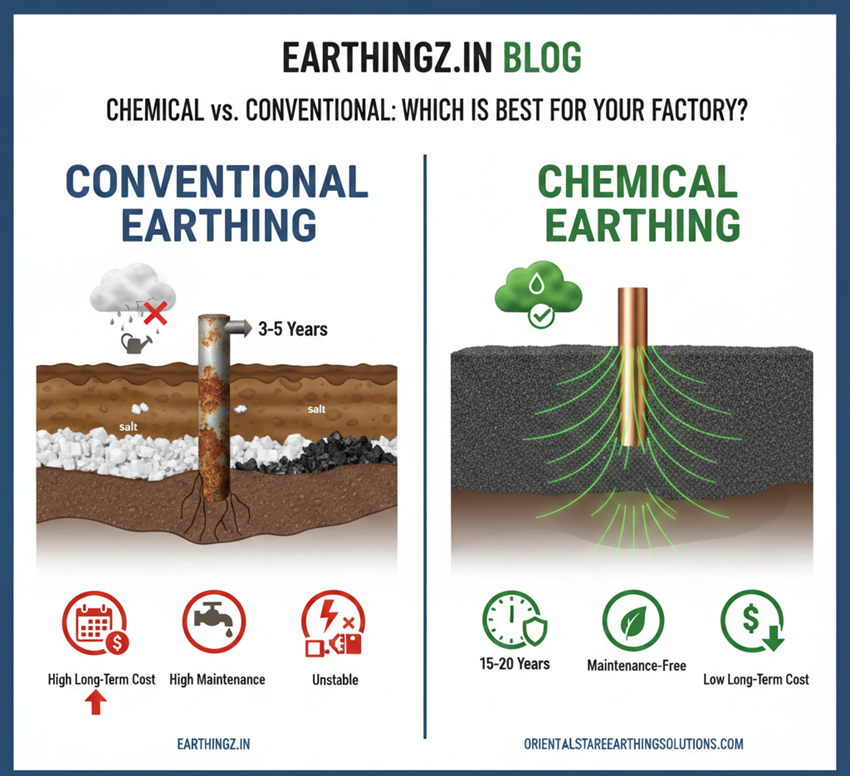 Chemical Earthing vs. Conventional Earthing: Which is Best for Your Factory?